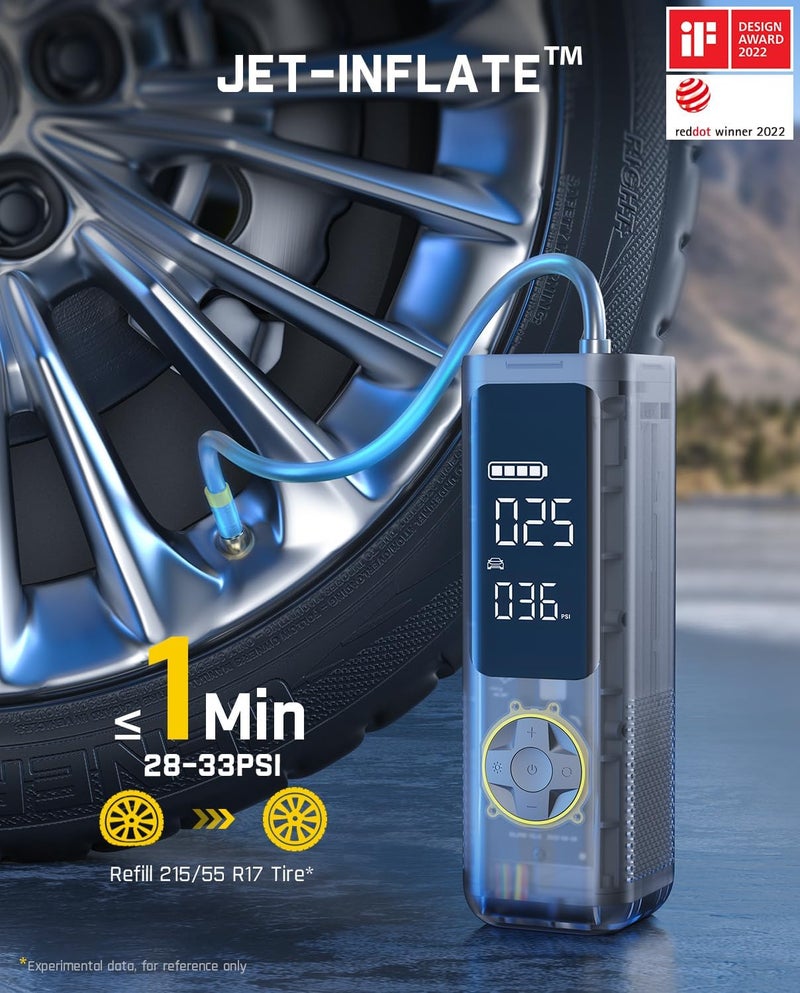 Fanttik ضاغط هواء محمول X8 APEX، تضخيم سريع في 1 دقيقة، ضاغط إطارات لاسلكي بضغط 150 PSI مع شاشة LED مزدوجة، مناسب للسيارة والدراجة النارية، للإطارات حتى 26.3 بوصة، رمادي ميكانيكي - Image 1